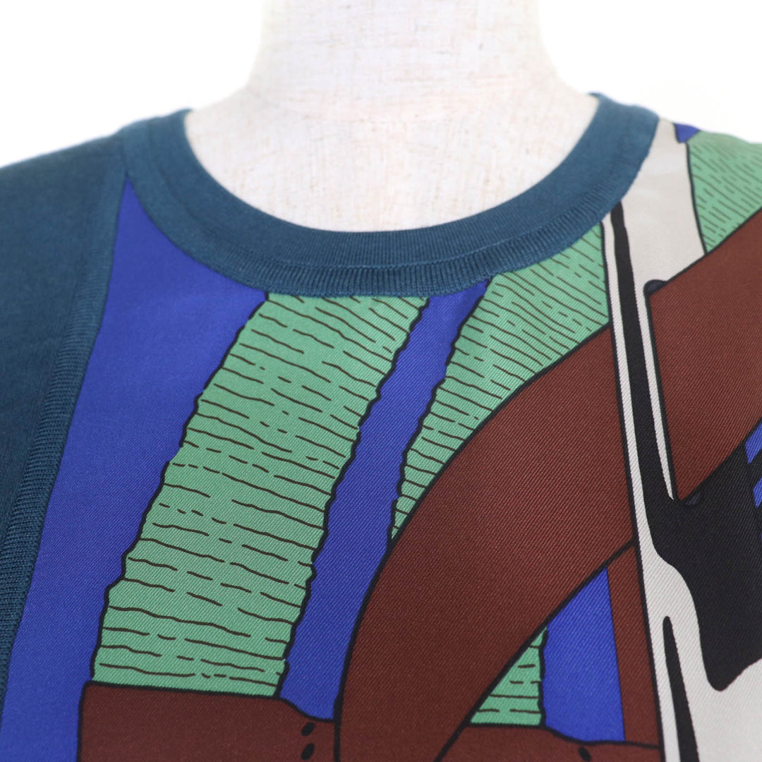 Excellent HERMES tops Sleeveless knit Blue green silk Women 38