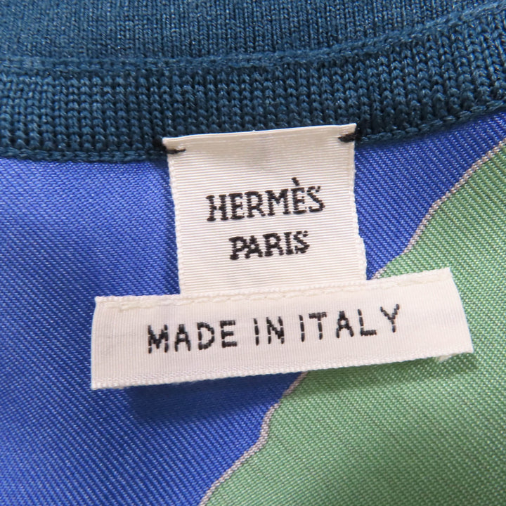 Excellent HERMES tops Sleeveless knit Blue green silk Women 38