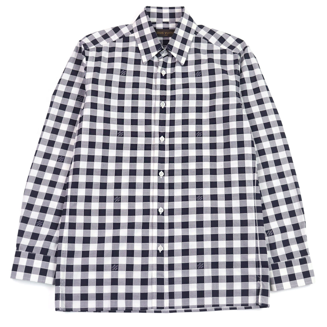 Excellent LOUIS VUITTON Long sleeve shirt logo print check cotton XS HBS95W