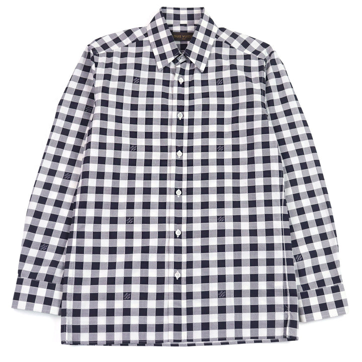 Excellent LOUIS VUITTON Long sleeve shirt logo print check cotton XS HBS95W