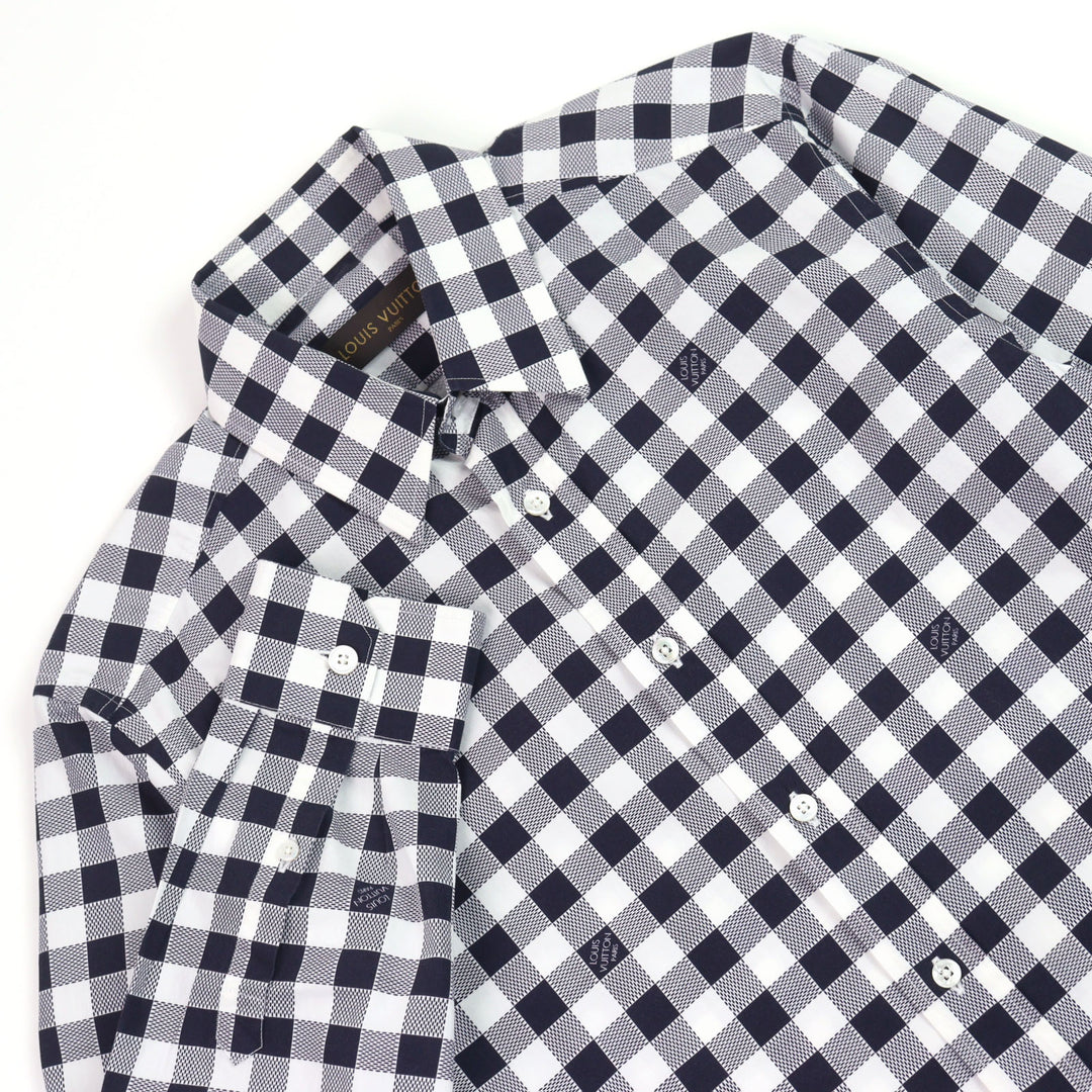 Excellent LOUIS VUITTON Long sleeve shirt logo print check cotton XS HBS95W