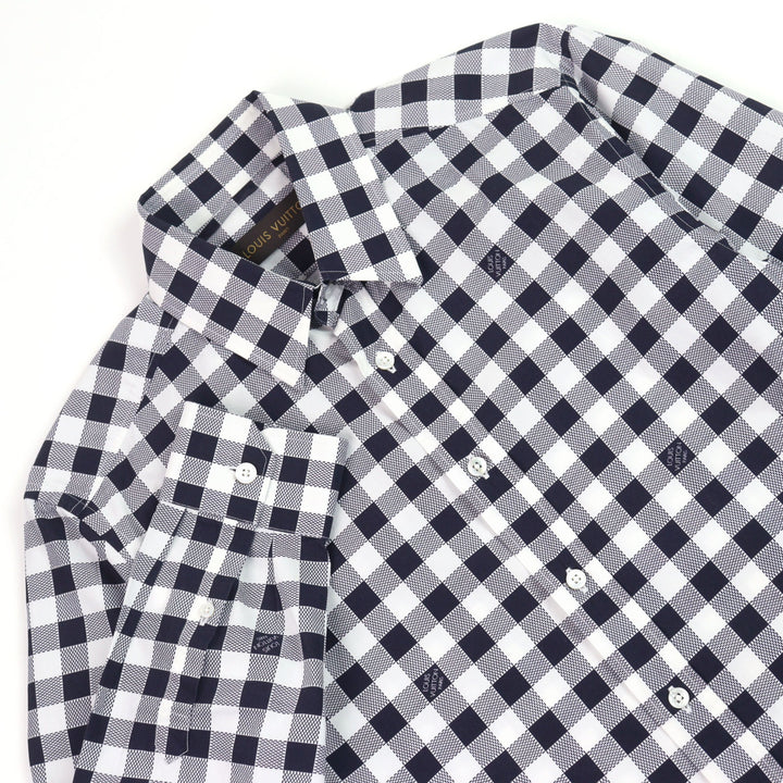 Excellent LOUIS VUITTON Long sleeve shirt logo print check cotton XS HBS95W