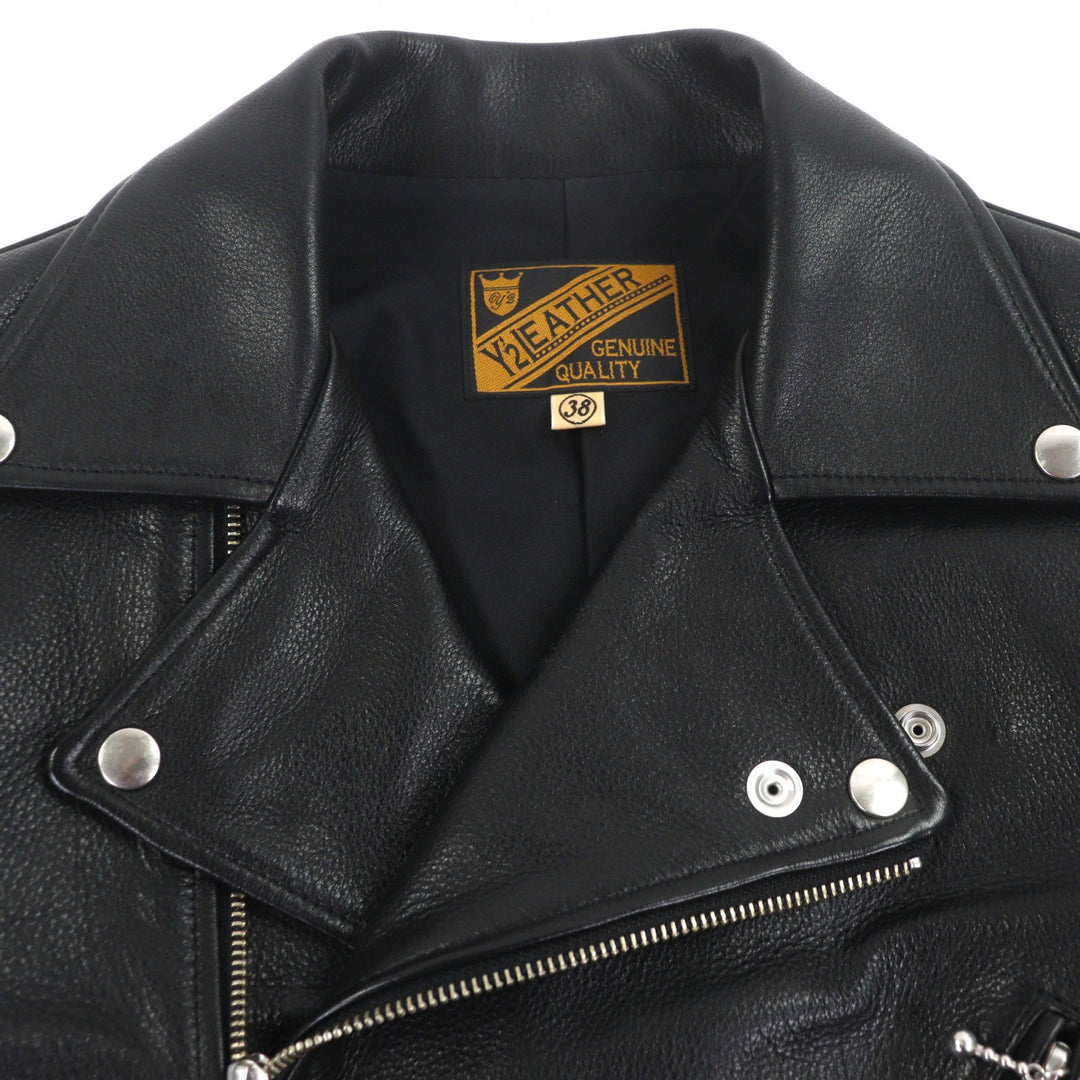 Great Y'2 LEATHER Leather jacket Double steer oil black Cowhide mens 38 SR-39