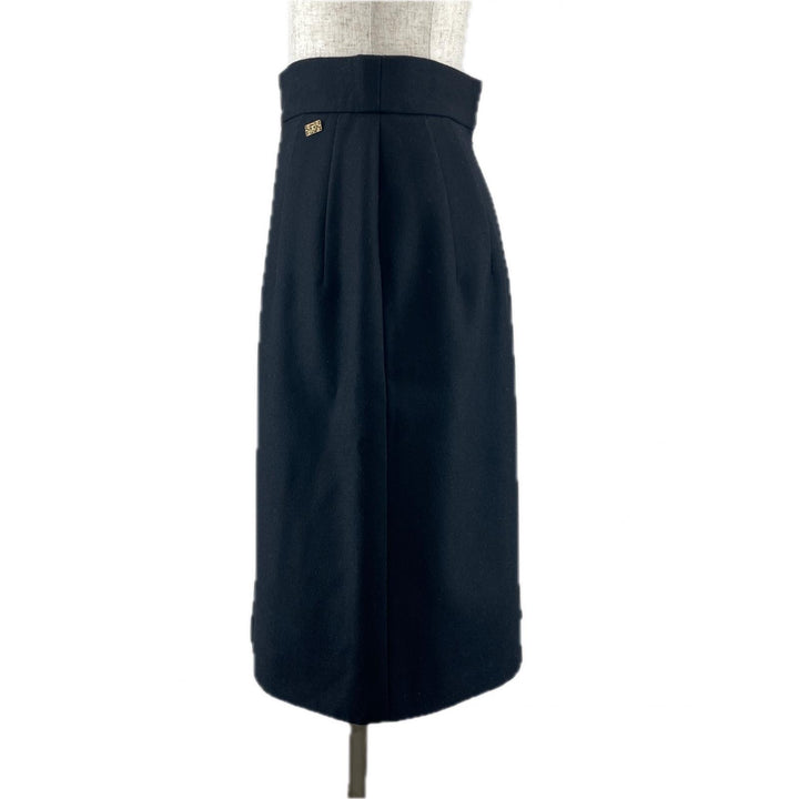 Great CHANEL Tight Skirt COCO Mark Button Knee Length black wool Women 36 P41438