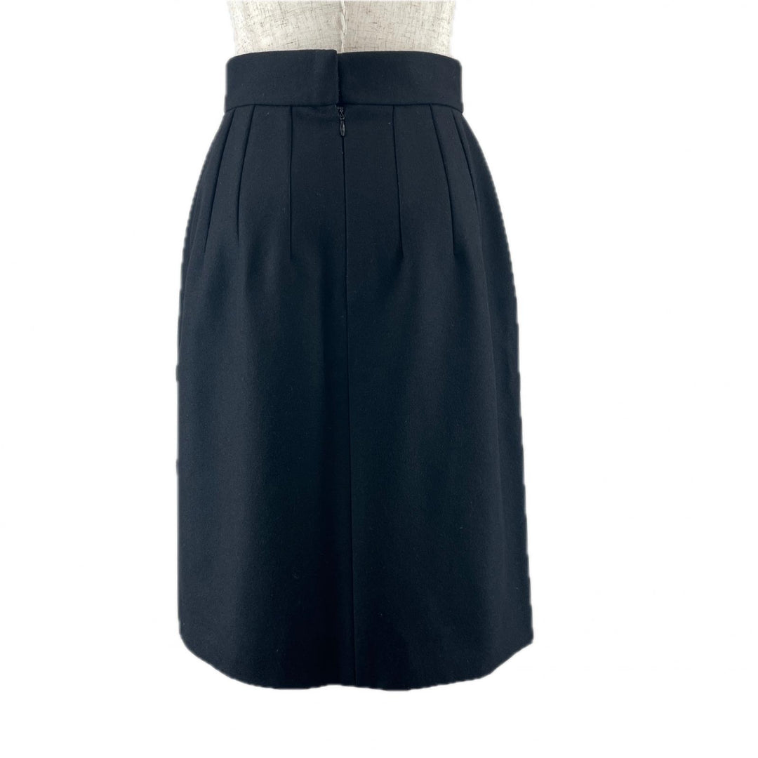 Great CHANEL Tight Skirt COCO Mark Button Knee Length black wool Women 36 P41438
