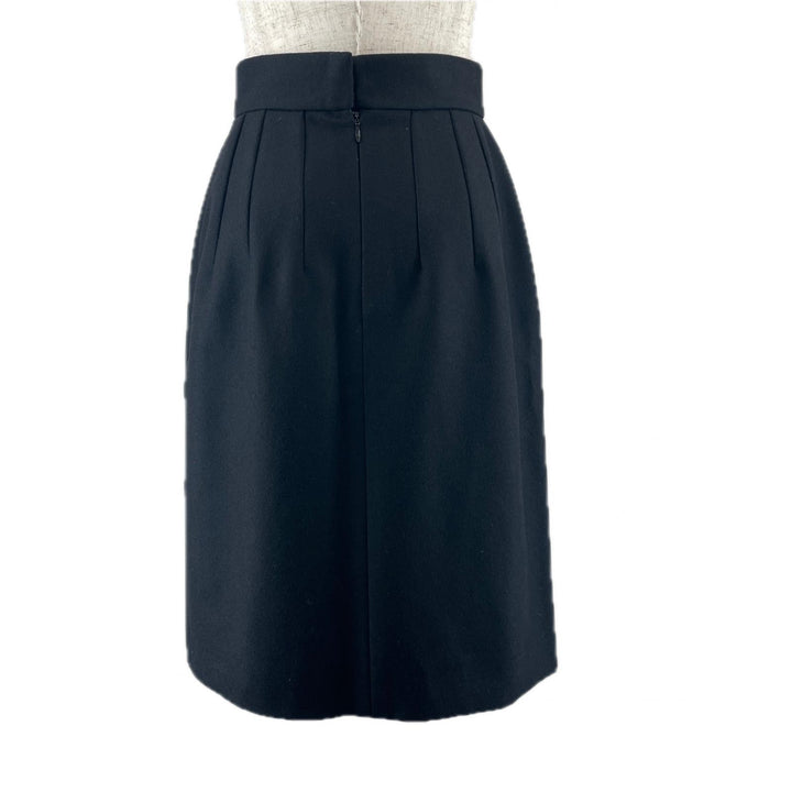 Great CHANEL Tight Skirt COCO Mark Button Knee Length black wool Women 36 P41438
