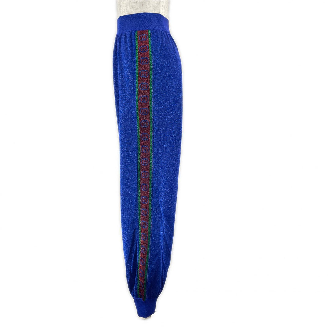 Excellent GUCCI Pants Interlocking G Web Line Lam Sweatpants blue wool Women XS