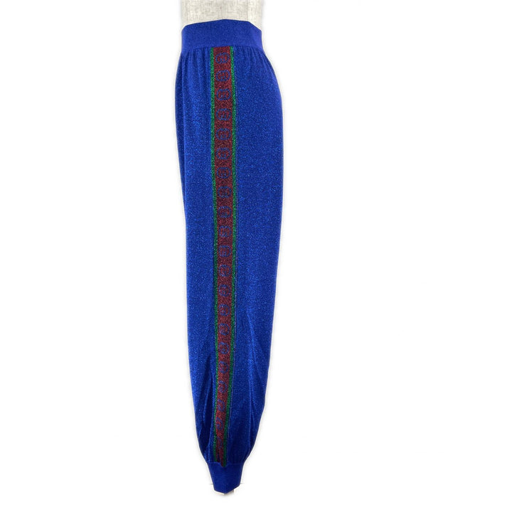 Excellent GUCCI Pants Interlocking G Web Line Lam Sweatpants blue wool Women XS