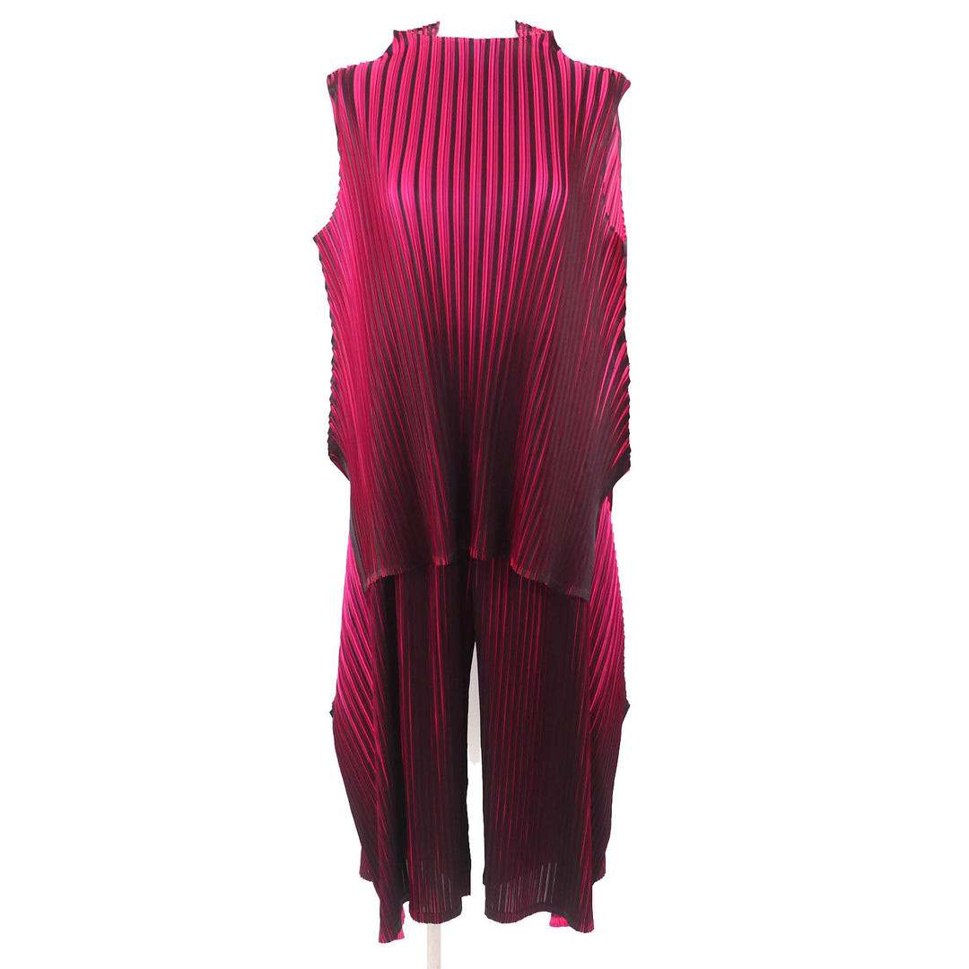 Excellent PLEATS PLEASE two-piece set black polyester PP83-JT541 PP83-JF542