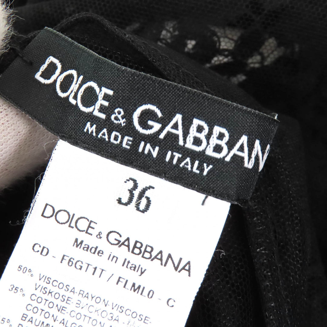 Excellent DOLCE&GABBANA one piece Black Tag Cutwork Lace Sleeveless black