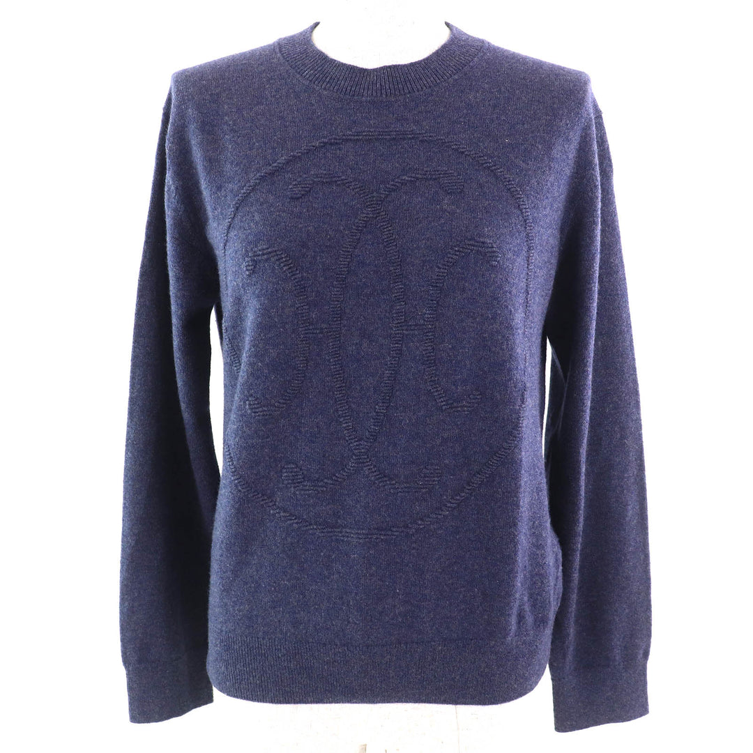 Pristine HERMES knit H-Lift Long Sleeve Knit Sweater Navy system cashmere Women 40 2604D1