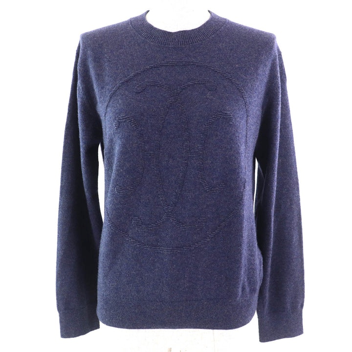 Pristine HERMES knit H-Lift Long Sleeve Knit Sweater Navy system cashmere Women