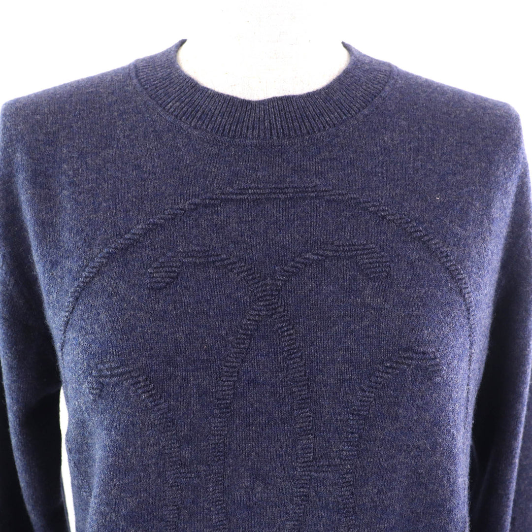 Pristine HERMES knit H-Lift Long Sleeve Knit Sweater Navy system cashmere Women