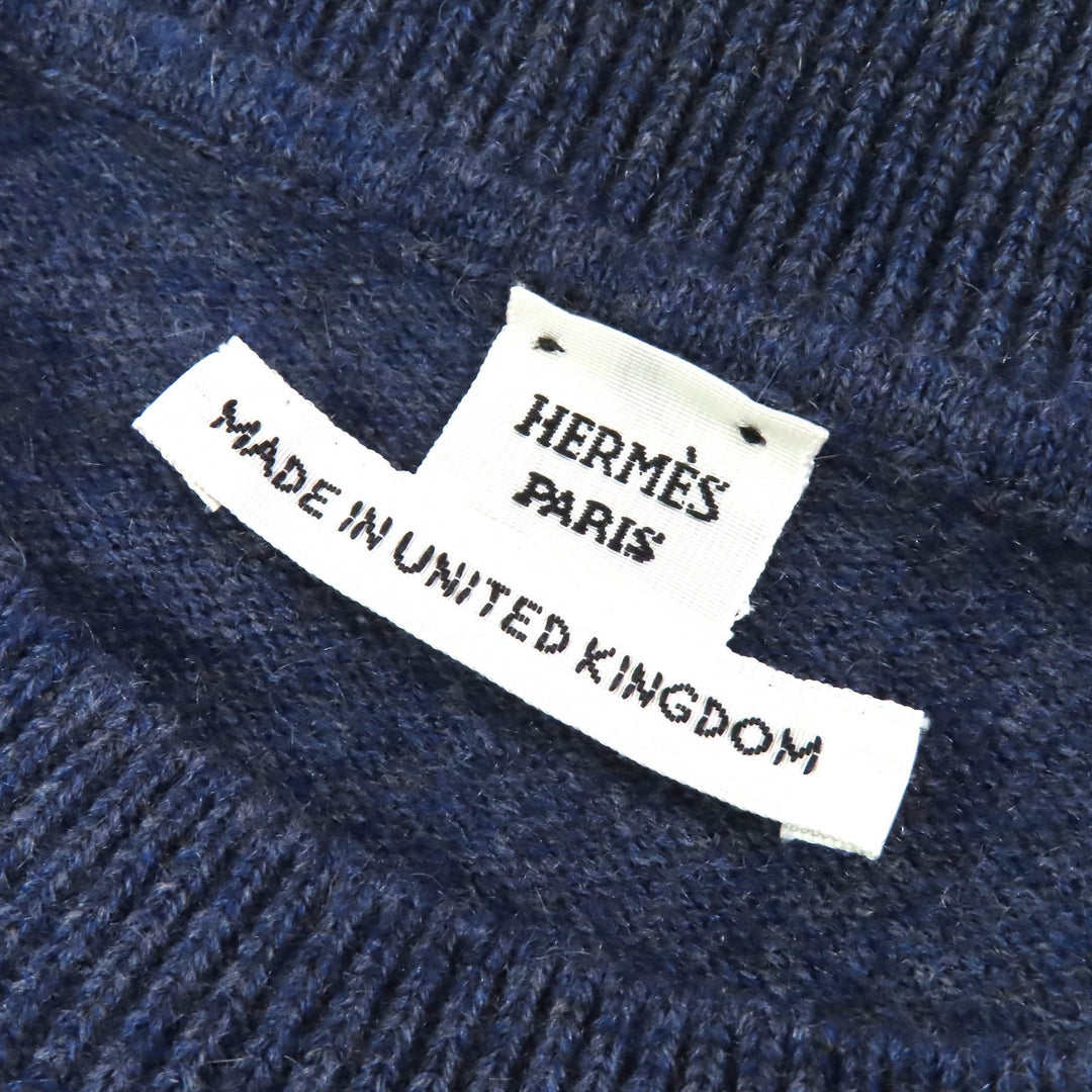 Pristine HERMES knit H-Lift Long Sleeve Knit Sweater Navy system cashmere Women