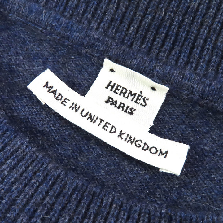 Pristine HERMES knit H-Lift Long Sleeve Knit Sweater Navy system cashmere Women