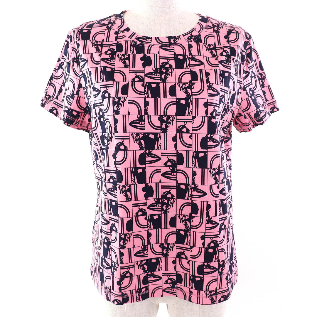Excellent HERMES Short sleeve T-shirt BRIDES de GALA Ceremonial Bridle, Crew Neck Pink 40