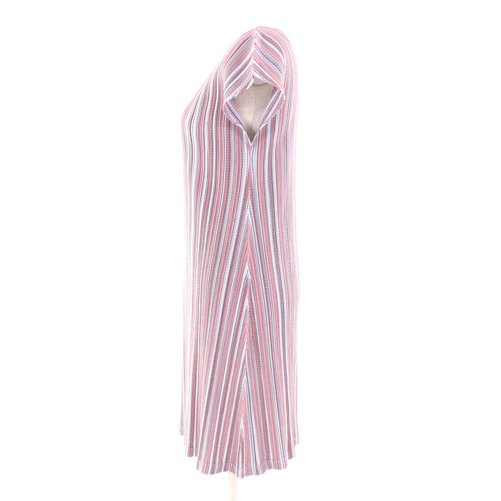 Excellent PLEATS PLEASE Tunic Stripe Pattern V-neck short sleeve dress Women 3