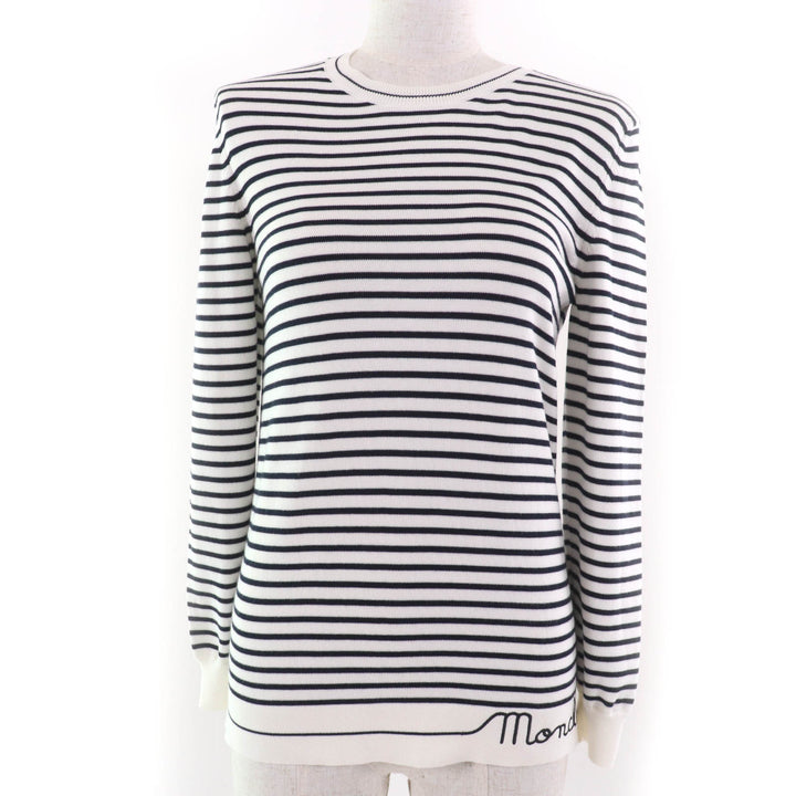 Excellent MONCLER knit Logo Border Pattern Long Sleeve Ivory black cotton Women