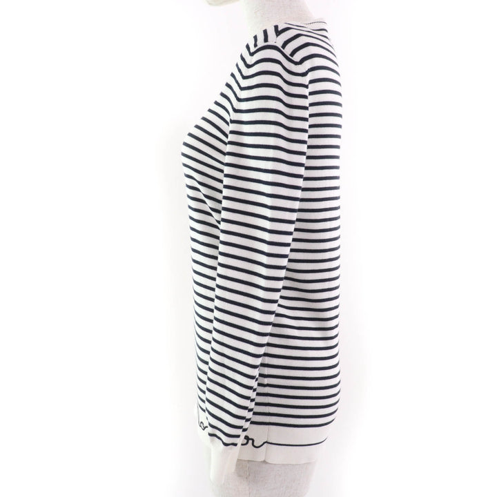 Excellent MONCLER knit Logo Border Pattern Long Sleeve Ivory black cotton Women XS