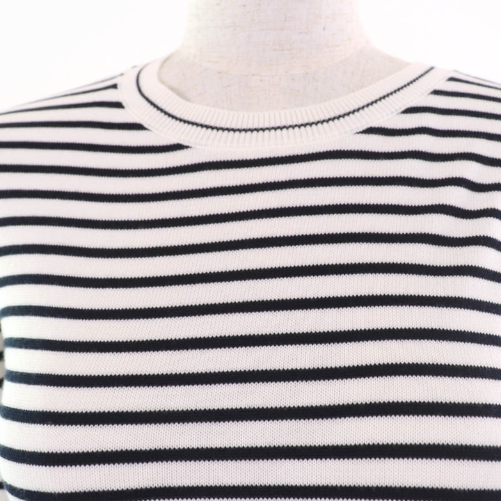 Excellent MONCLER knit Logo Border Pattern Long Sleeve Ivory black cotton Women