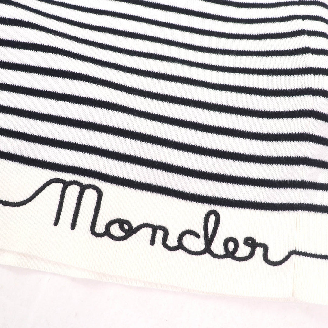 Excellent MONCLER knit Logo Border Pattern Long Sleeve Ivory black cotton Women