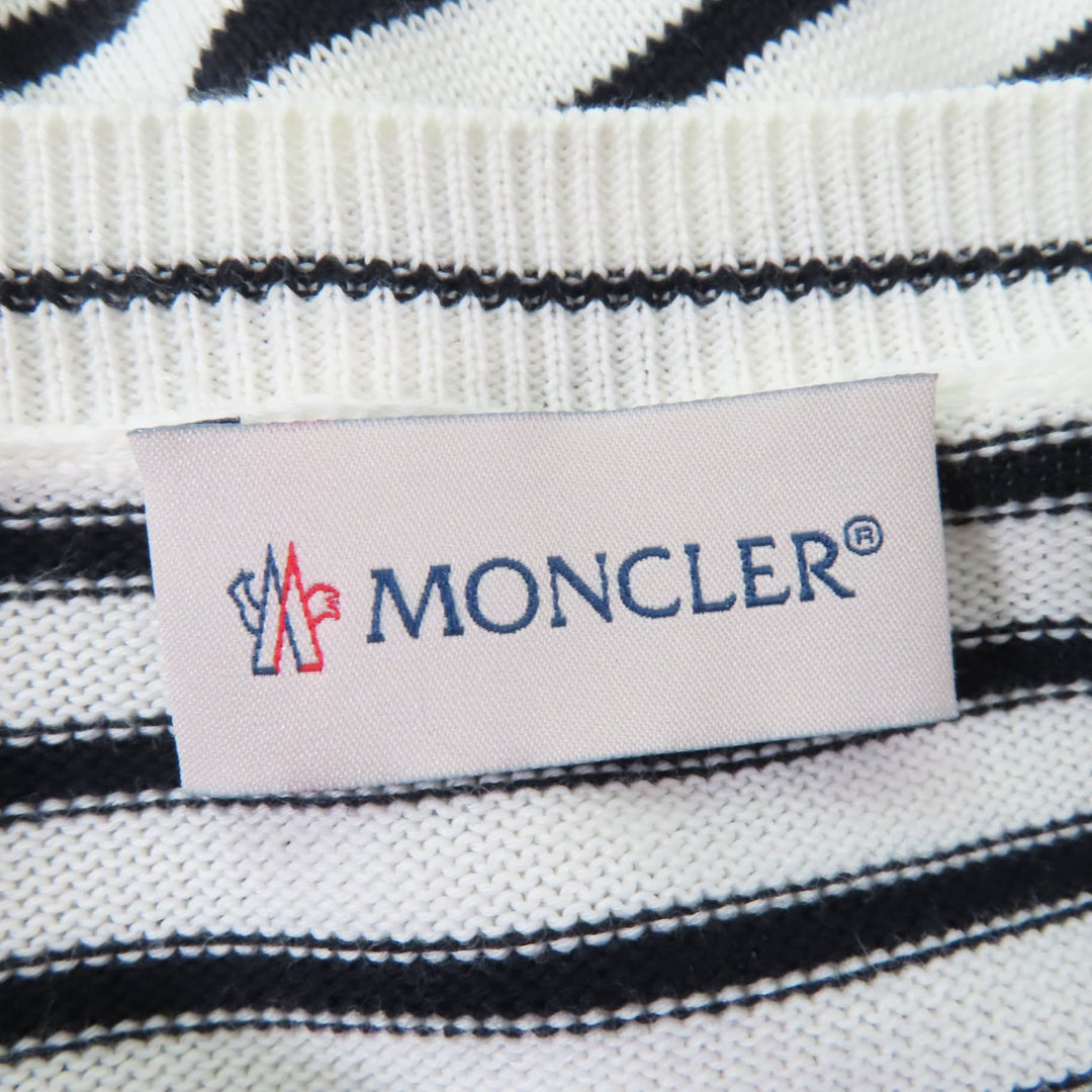 Excellent MONCLER knit Logo Border Pattern Long Sleeve Ivory black cotton Women