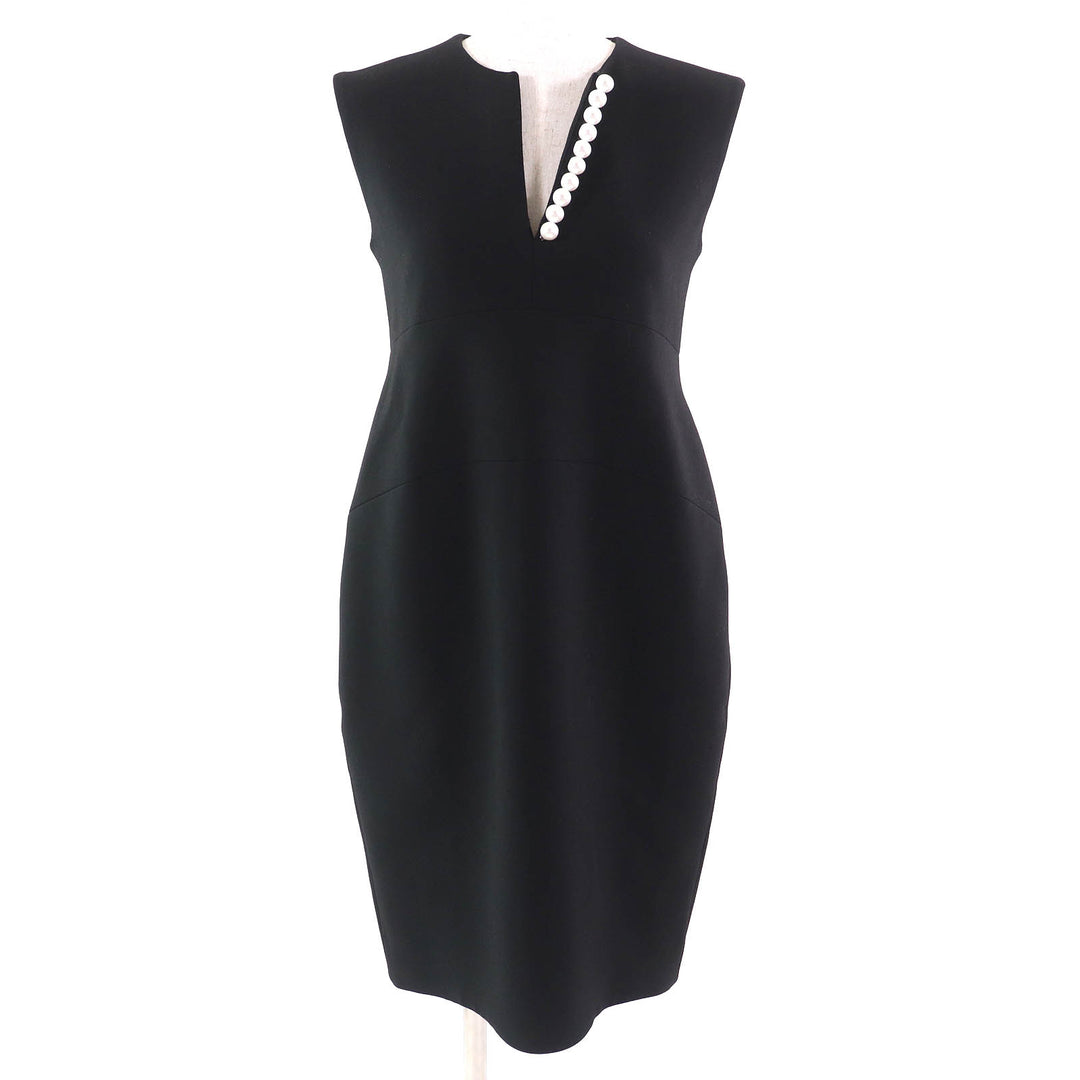 Excellent YOKO CHAN one piece Faux pearl sleeveless one piece dress black