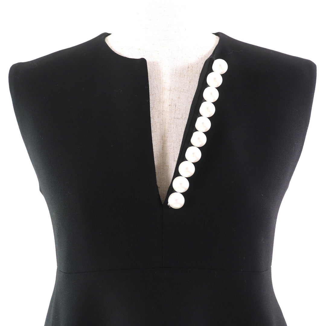 Excellent YOKO CHAN one piece Faux pearl sleeveless one piece dress black