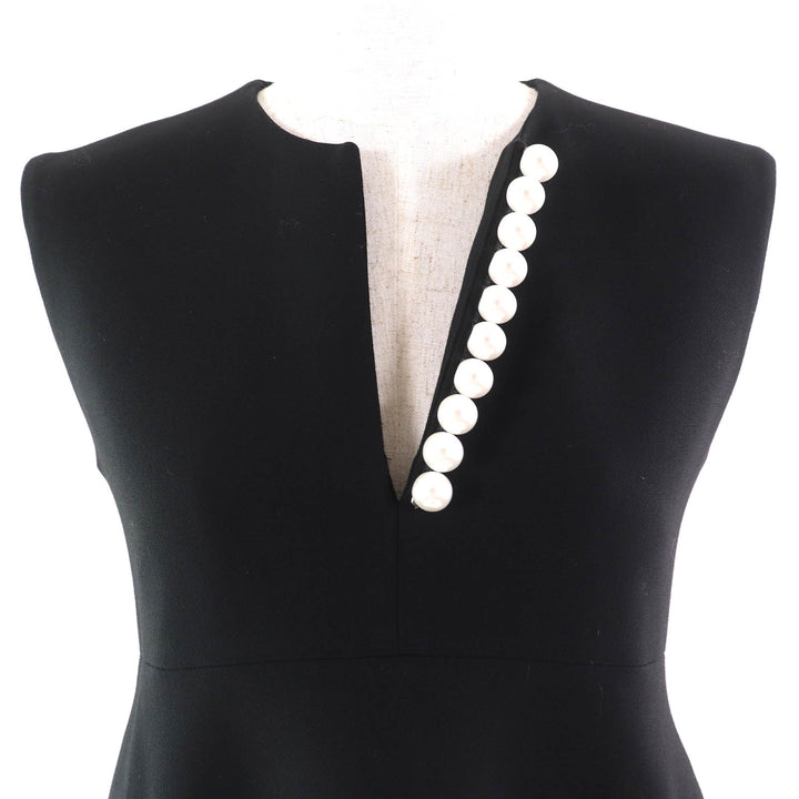 Excellent YOKO CHAN one piece Faux pearl sleeveless one piece dress black