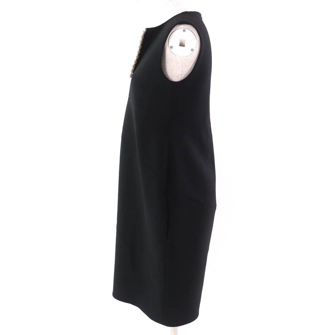 Excellent YOKO CHAN one piece Faux pearl sleeveless one piece dress black