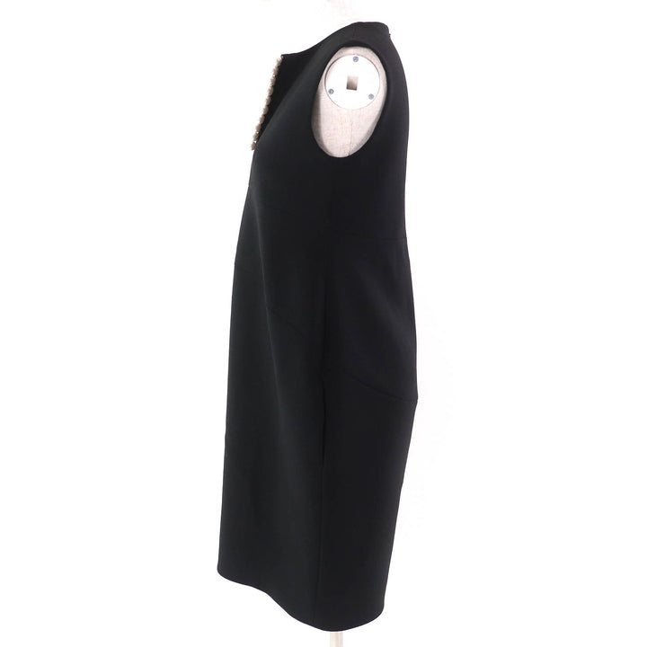 Excellent YOKO CHAN one piece Faux pearl sleeveless one piece dress black