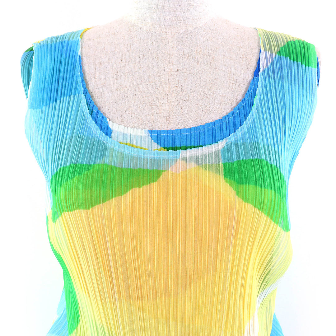 Excellent PLEATS PLEASE one piece Polka dot print sleeveless layered tunic 3