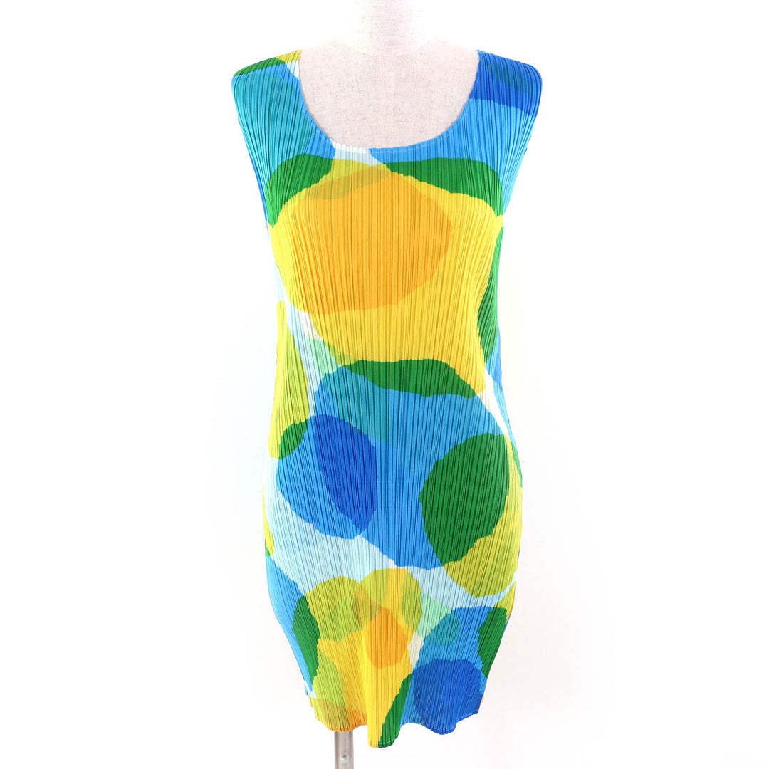 Excellent PLEATS PLEASE one piece Polka dot print sleeveless layered tunic 3