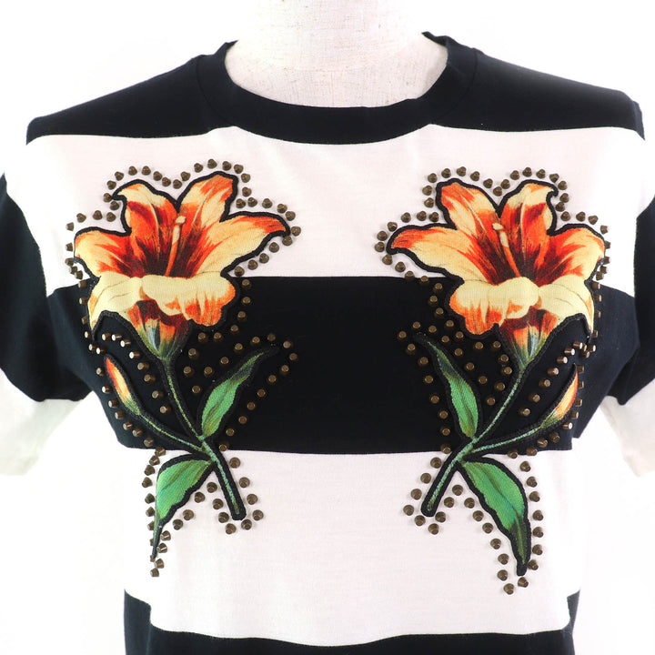 Excellent GUCCI Short sleeve T-shirt Mare Gothicum Flower Stud Border Pattern M