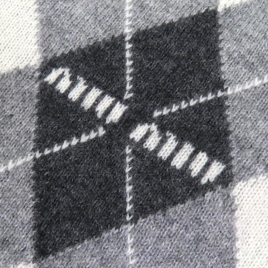 Excellent MIUMIU Best Logo Argyle Pattern V-neck knit Gray cashmere Women 38