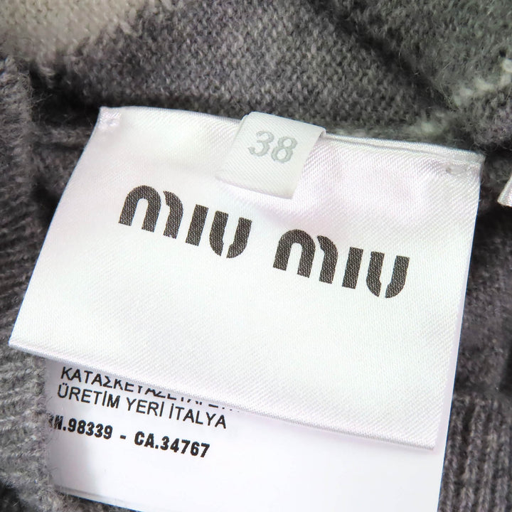 Excellent MIUMIU Best Logo Argyle Pattern V-neck knit Gray cashmere Women 38