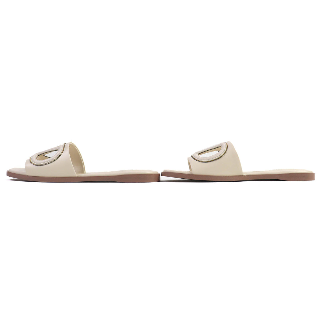 Pristine Valentino Garavani V Logo Cutout Square Toe Leather Slide Sandals 35