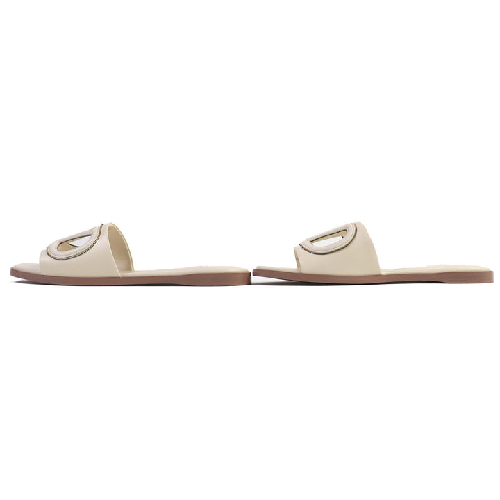 Pristine Valentino Garavani V Logo Cutout Square Toe Leather Slide Sandals 35