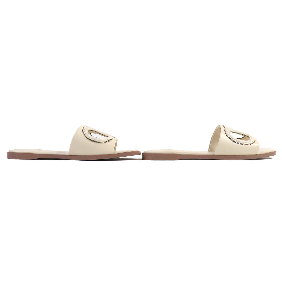 Pristine Valentino Garavani V Logo Cutout Square Toe Leather Slide Sandals 35