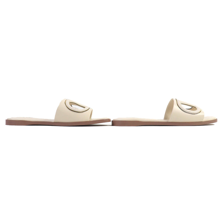 Pristine Valentino Garavani V Logo Cutout Square Toe Leather Slide Sandals 35