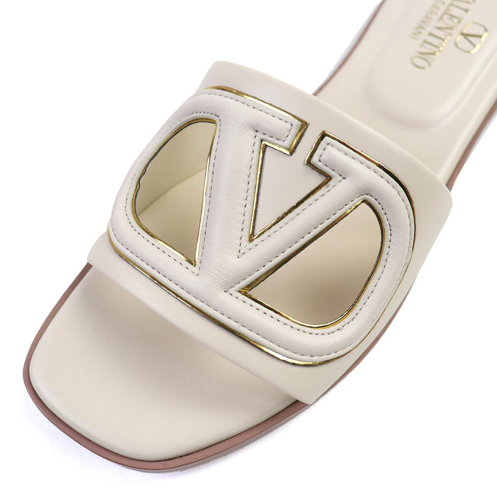 Pristine Valentino Garavani V Logo Cutout Square Toe Leather Slide Sandals 35