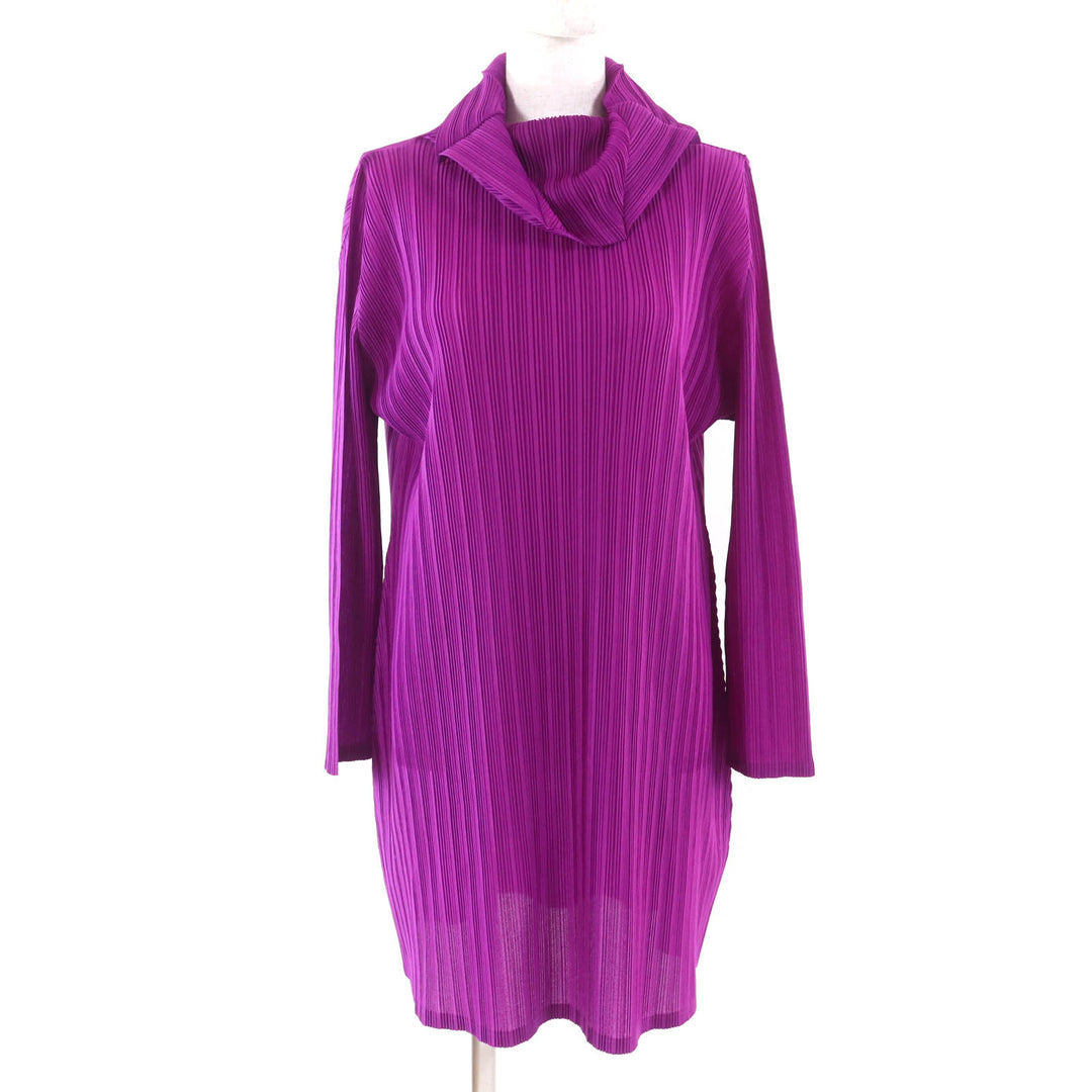 Excellent PLEATS PLEASE one piece Turtleneck Pleated Long Sleeves purple 3 PP71-PT334