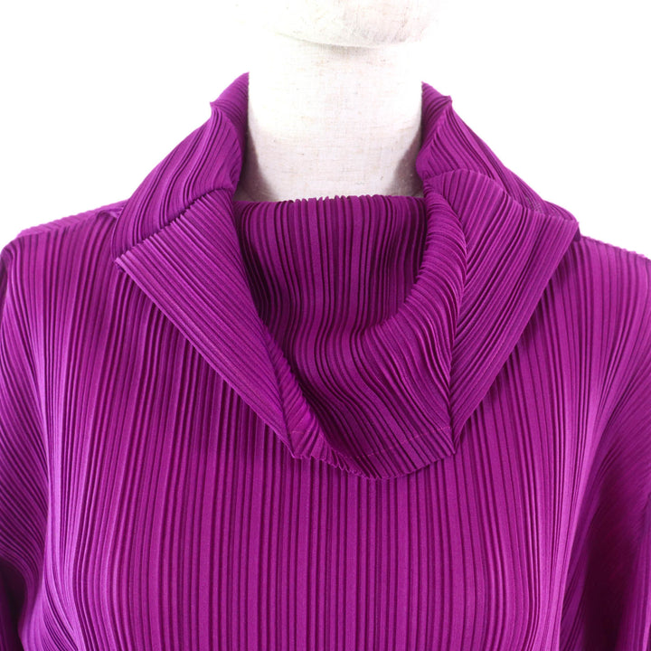 Excellent PLEATS PLEASE one piece Turtleneck Pleated Long Sleeves purple 3 PP71-PT334