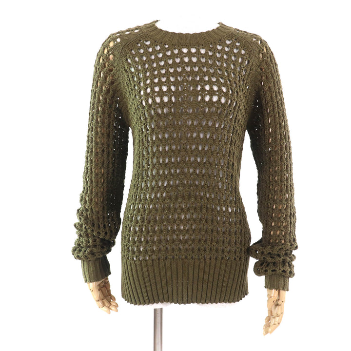 Great DRIES VAN NOTEN knit Crochet Crew neck Long sleeves khaki cotton Women S