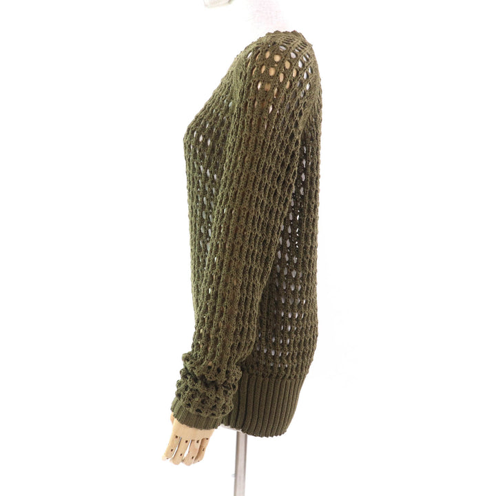 Great DRIES VAN NOTEN knit Crochet Crew neck Long sleeves khaki cotton Women S