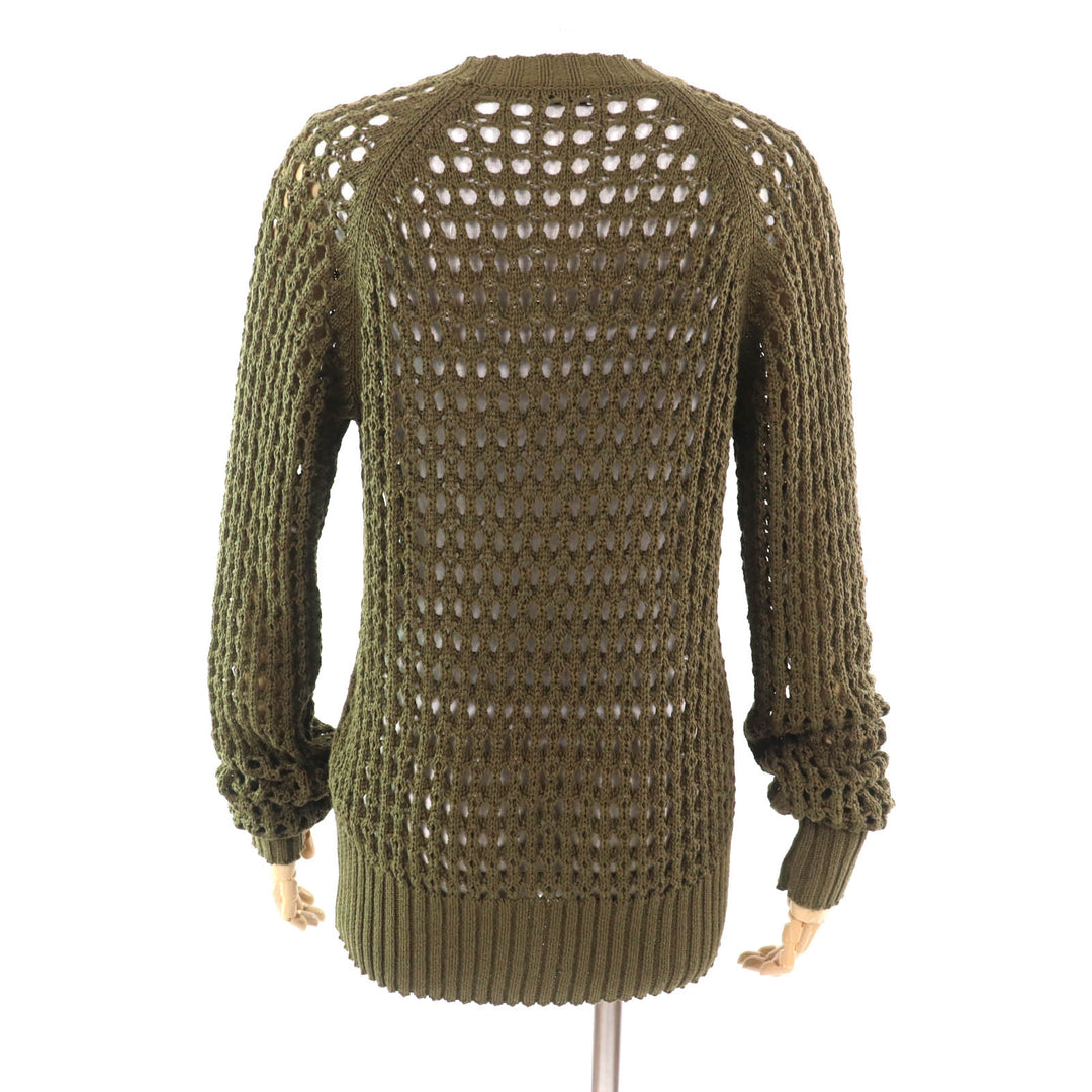 Great DRIES VAN NOTEN knit Crochet Crew neck Long sleeves khaki cotton Women S