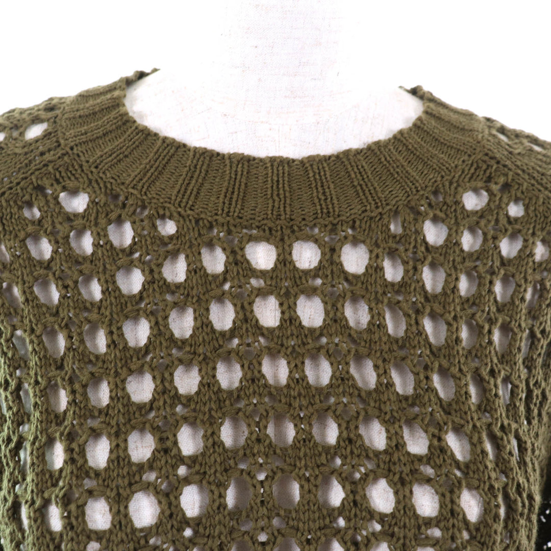 Great DRIES VAN NOTEN knit Crochet Crew neck Long sleeves khaki cotton Women S
