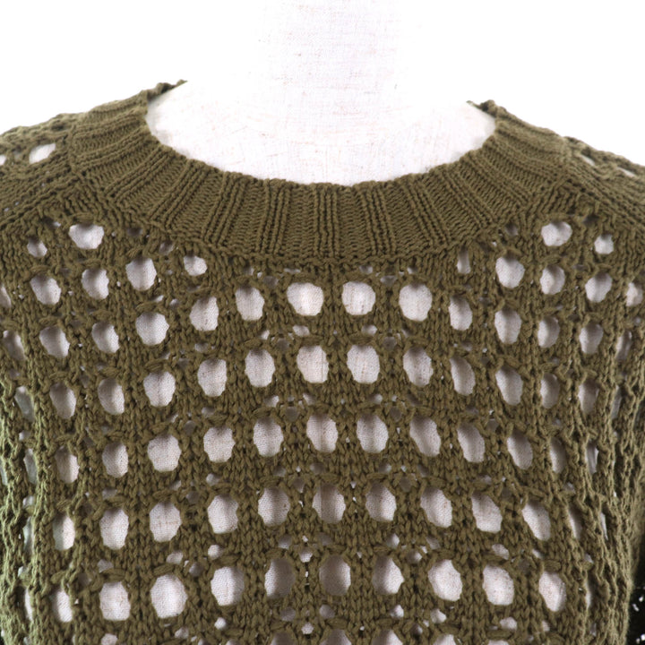 Great DRIES VAN NOTEN knit Crochet Crew neck Long sleeves khaki cotton Women S