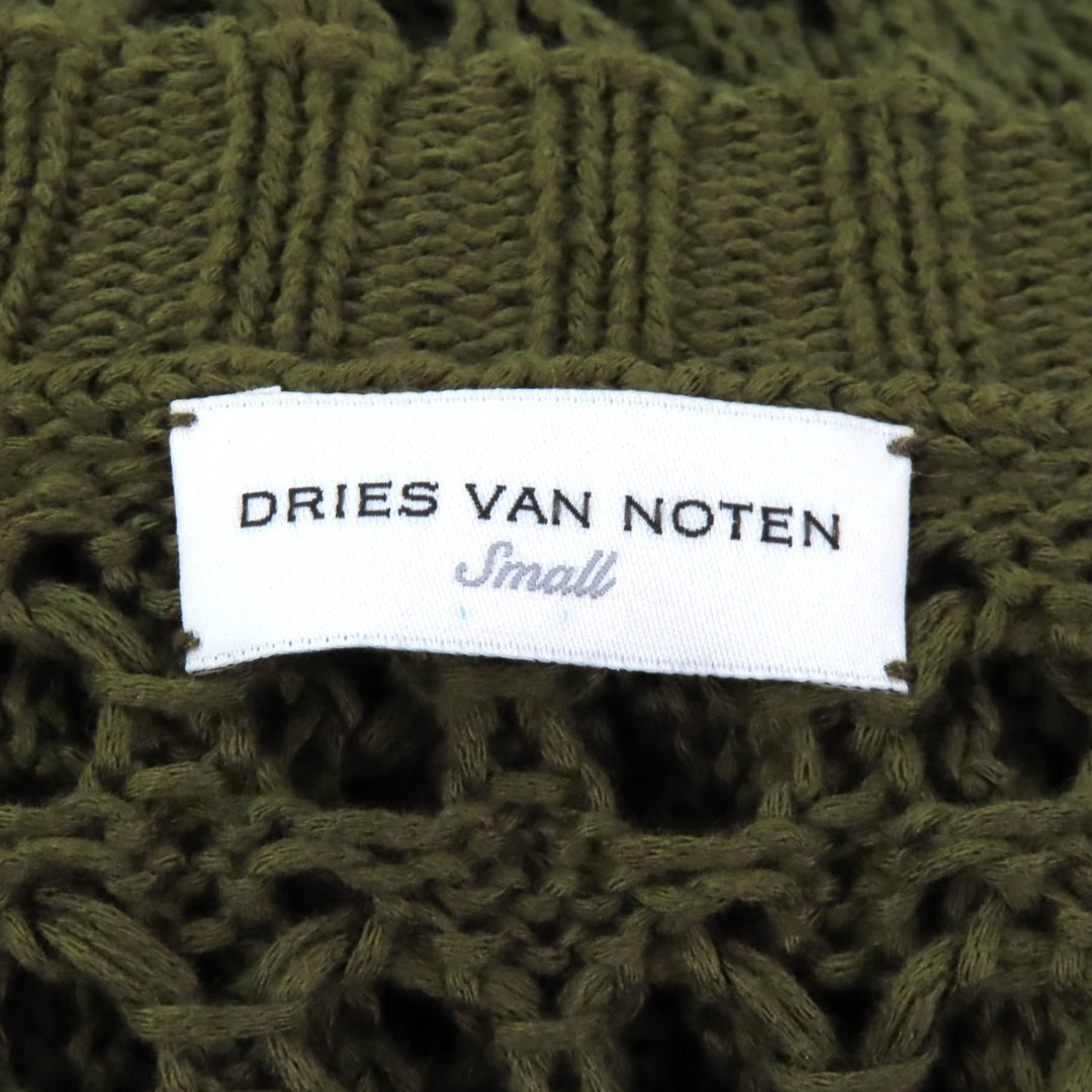 Great DRIES VAN NOTEN knit Crochet Crew neck Long sleeves khaki cotton Women S