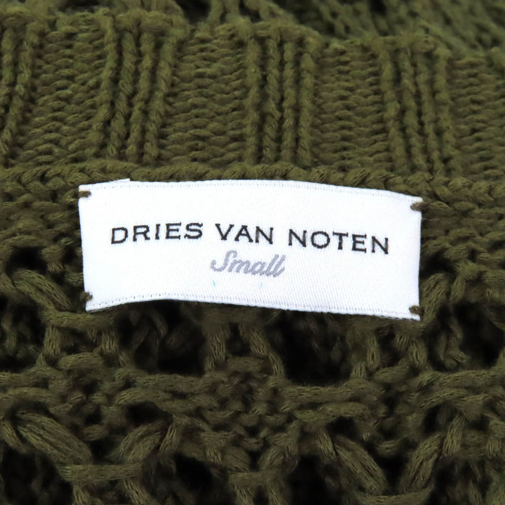 Great DRIES VAN NOTEN knit Crochet Crew neck Long sleeves khaki cotton Women S
